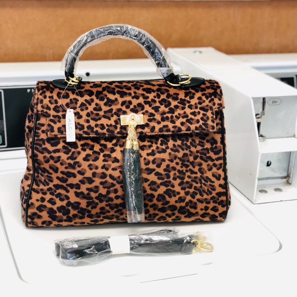 ALDO Cheetah Print Structured Bag w/ Tassle, Strap